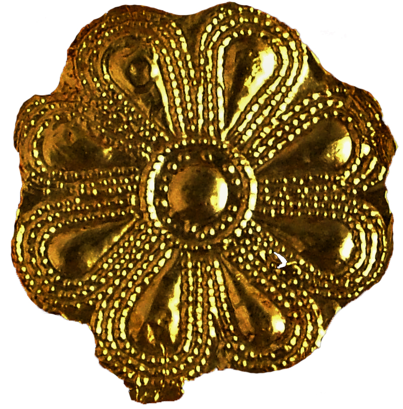 Θε 1537α Χρυσό διακοσμητικό εξάρτημα σε σχήμα ρόδακα. Θέρμη. Γύρω στο 560 π.Χ © ΥΠΠΟΑ - ΑΜΘ