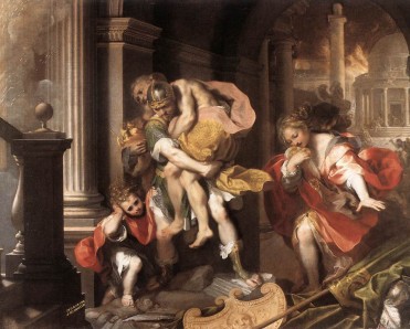 Ο Αινείας κουβαλάει στην πλάτη του τον πατέρα του Αγχίση στην φλεγόμενη Τροία, Πινακοθήκη Μποργκέζε, Ρώμη.
